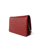 CHANEL Handbag Red Dark Red Camellia Lambskin Wallet on Chain Silver Hardware -Knockoff
