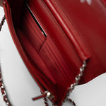 CHANEL Handbag Red Dark Red Camellia Lambskin Wallet on Chain Silver Hardware -Knockoff
