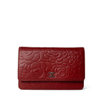 CHANEL Handbag Red Dark Red Camellia Lambskin Wallet on Chain Silver Hardware -Knockoff
