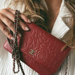 CHANEL Handbag Red Dark Red Camellia Lambskin Wallet on Chain Silver Hardware -Knockoff
