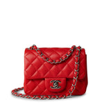 CHANEL Handbag Red Lambskin Quilted Mini Square Flap Silver Hardware -Knockoff
