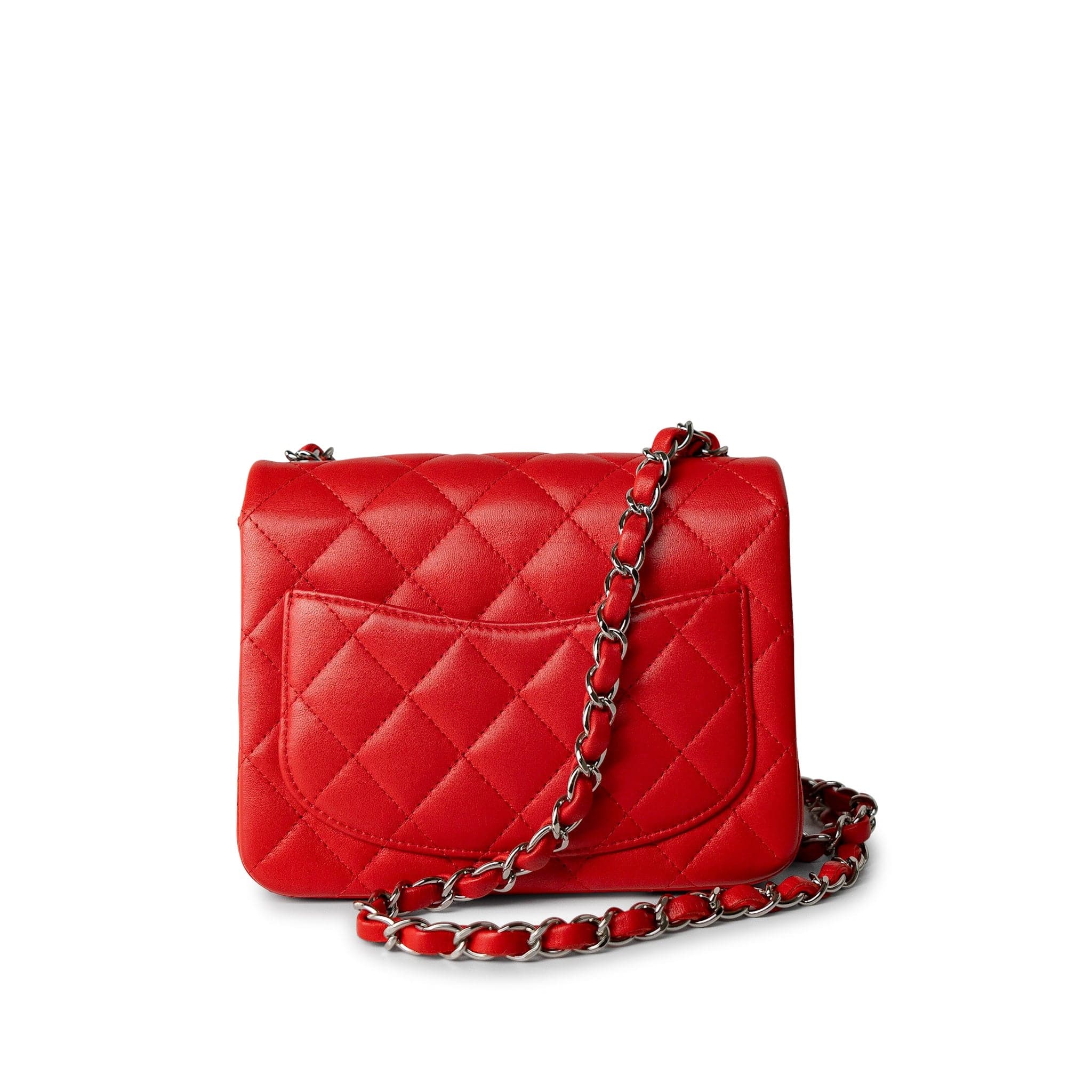 CHANEL Handbag Red Lambskin Quilted Mini Square Flap Silver Hardware -Knockoff
