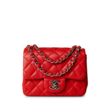 CHANEL Handbag Red Lambskin Quilted Mini Square Flap Silver Hardware -Knockoff
