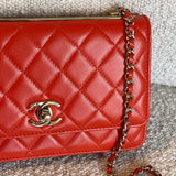 CHANEL Handbag Red Lambskin Quilted Trendy CC Wallet on Chain (WOC) -Knockoff
