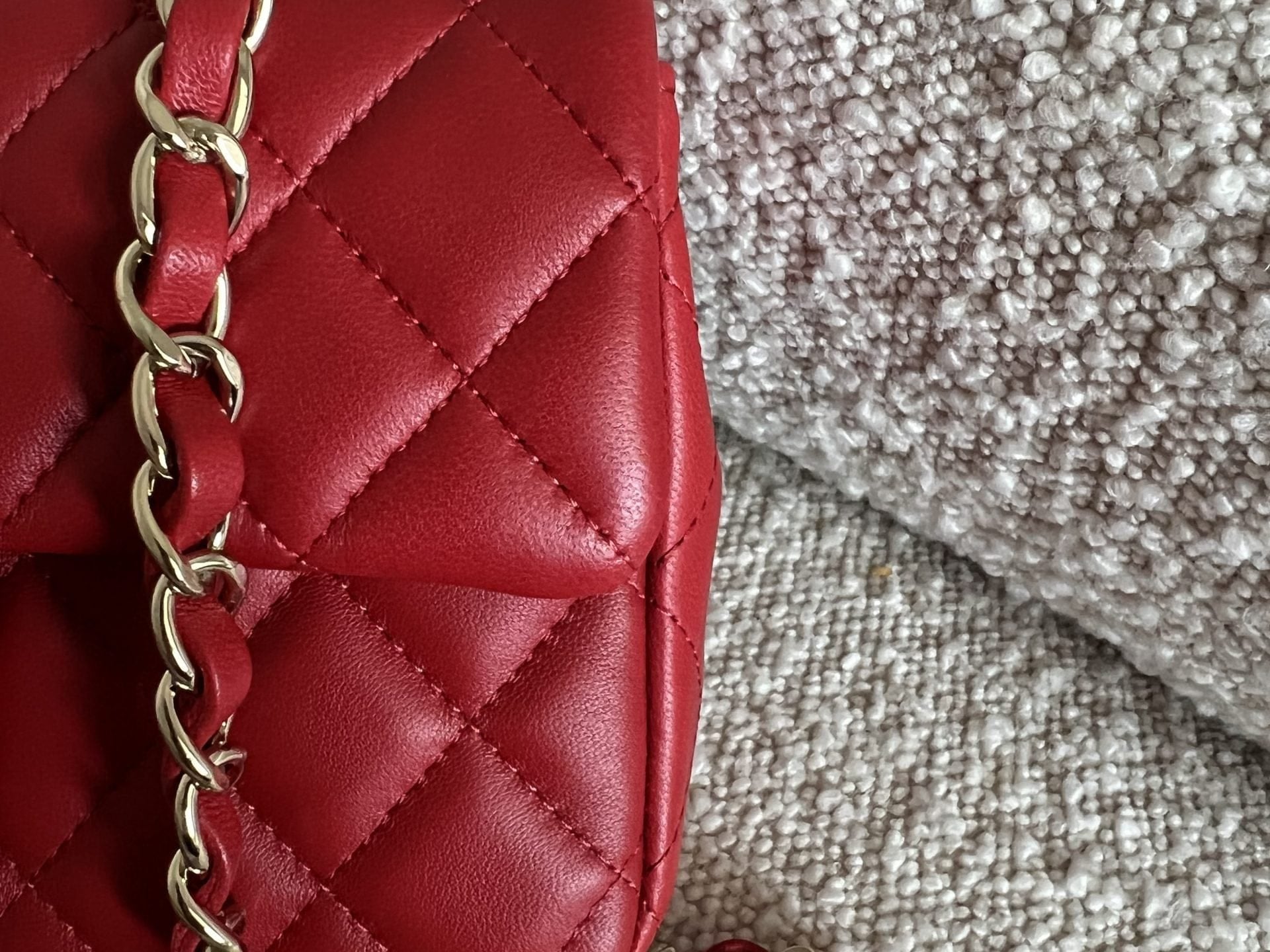 CHANEL Handbag Red Mini Rectangular Lambskin Quilted LGHW -Knockoff
