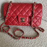 CHANEL Handbag Red Mini Rectangular Lambskin Quilted LGHW -Knockoff
