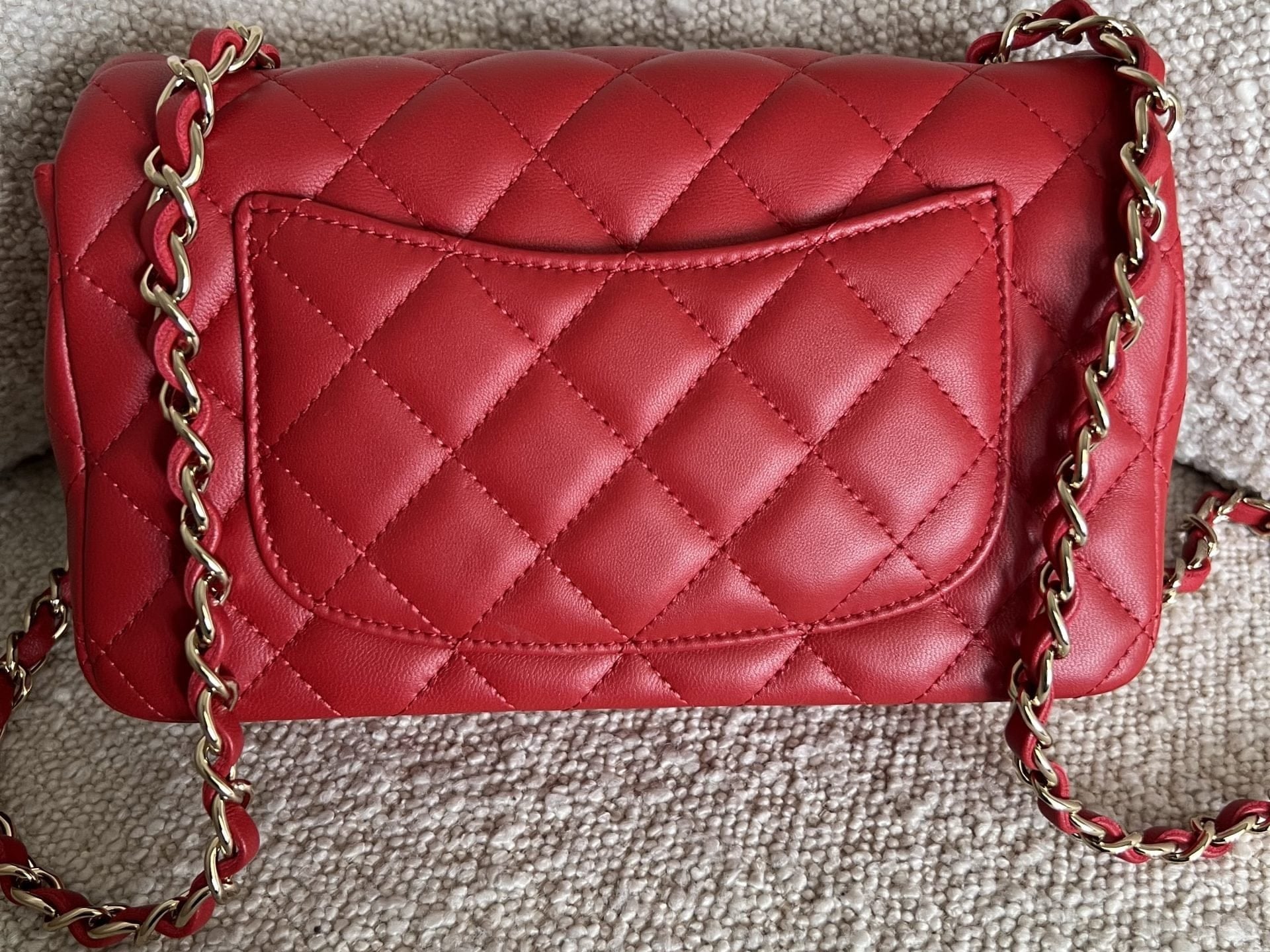 CHANEL Handbag Red Mini Rectangular Lambskin Quilted LGHW -Knockoff
