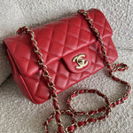 CHANEL Handbag Red Mini Rectangular Lambskin Quilted LGHW -Knockoff
