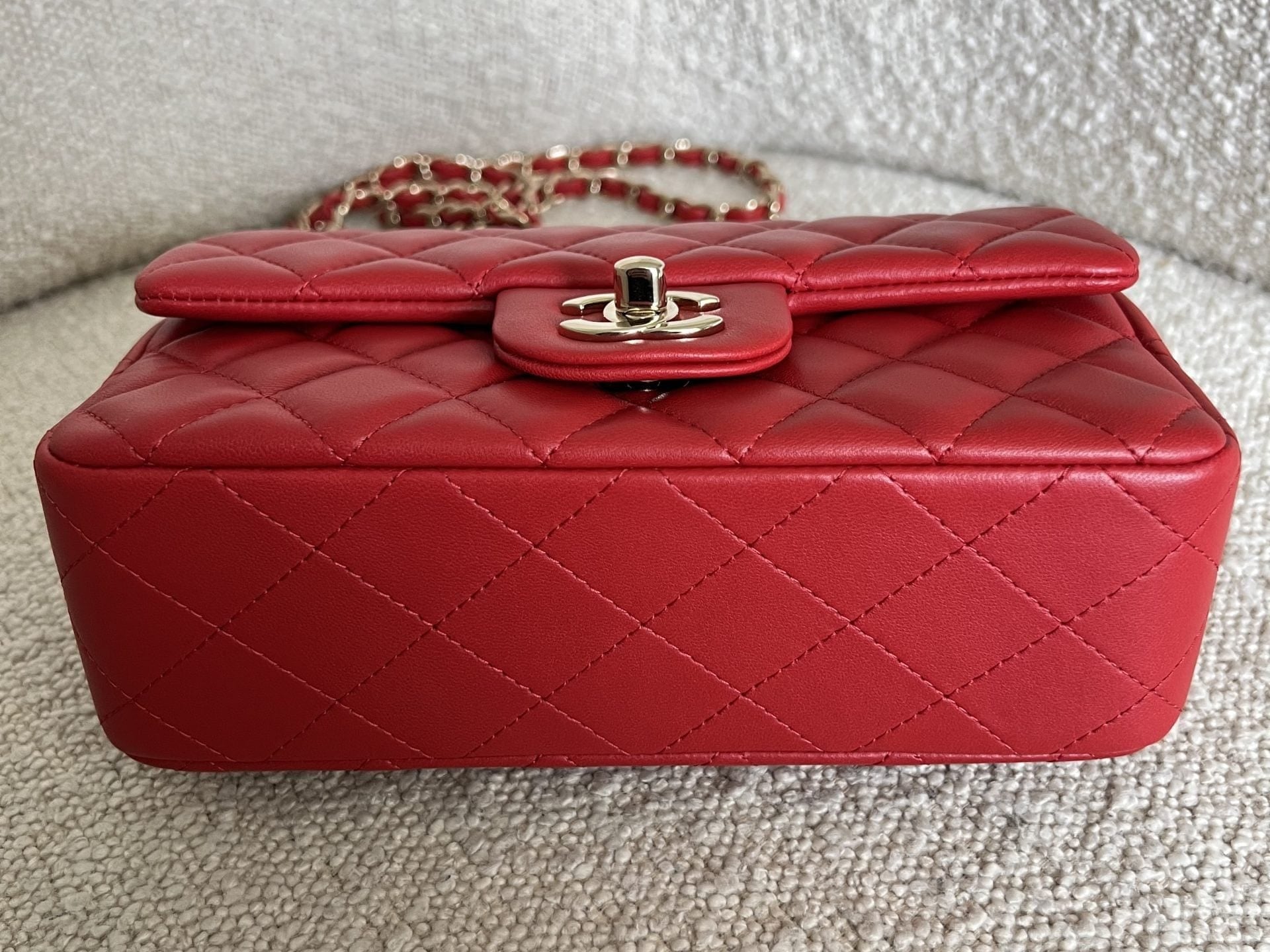 CHANEL Handbag Red Mini Rectangular Lambskin Quilted LGHW -Knockoff
