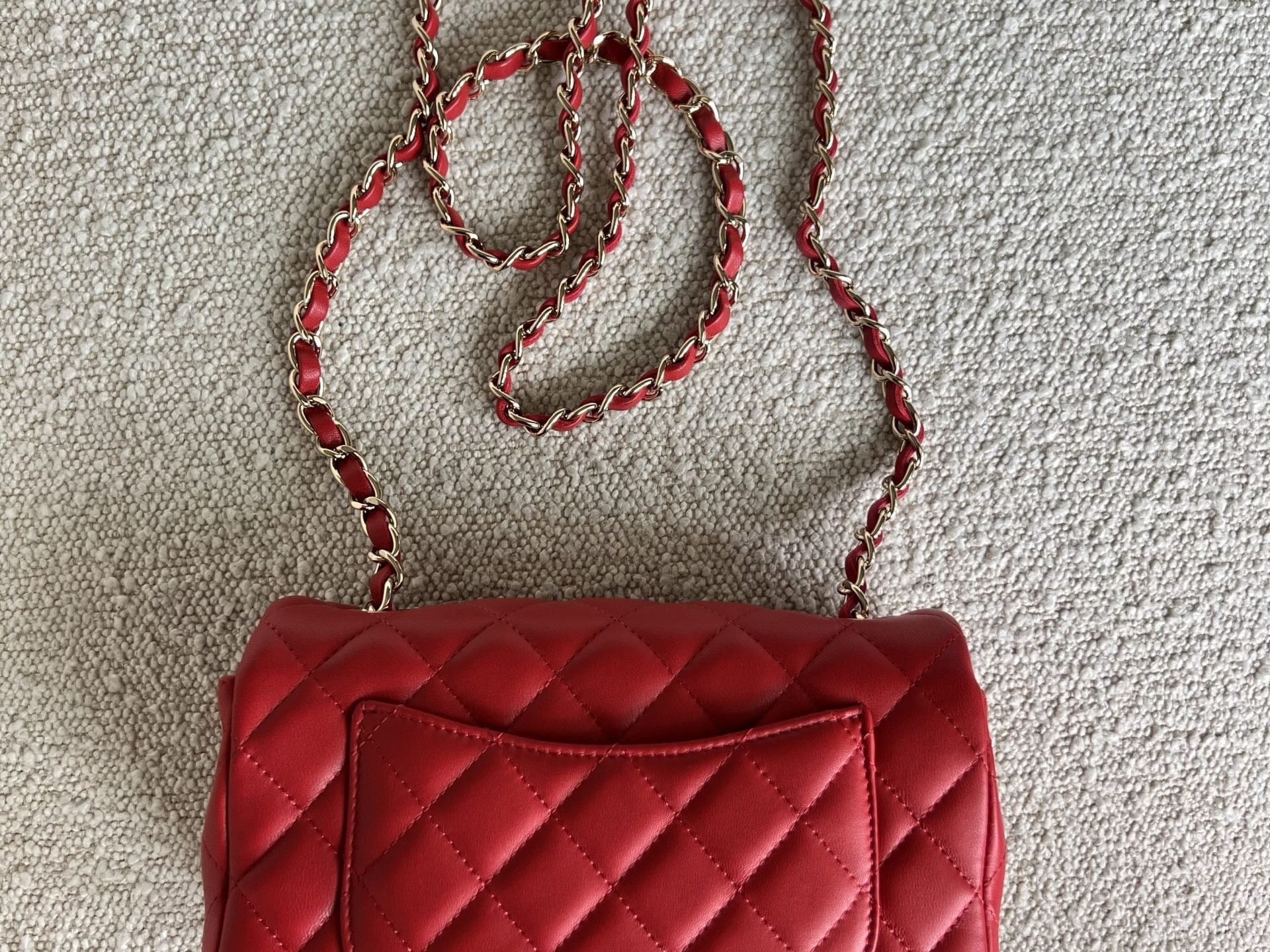 CHANEL Handbag Red Mini Rectangular Lambskin Quilted LGHW -Knockoff
