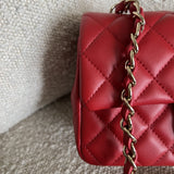 CHANEL Handbag Red Mini Rectangular Lambskin Quilted LGHW -Knockoff
