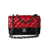 CHANEL Handbag Red Red | Black Patent Quilted Mini rectangular Single Flap Silver Hardware -Knockoff
