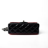 CHANEL Handbag Red Red | Black Patent Quilted Mini rectangular Single Flap Silver Hardware -Knockoff
