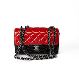 CHANEL Handbag Red Red | Black Patent Quilted Mini rectangular Single Flap Silver Hardware -Knockoff
