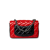 CHANEL Handbag Red Red | Black Patent Quilted Mini rectangular Single Flap Silver Hardware -Knockoff
