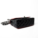 CHANEL Handbag Red Red | Black Patent Quilted Mini rectangular Single Flap Silver Hardware -Knockoff
