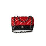 CHANEL Handbag Red Red | Black Patent Quilted Mini rectangular Single Flap Silver Hardware -Knockoff
