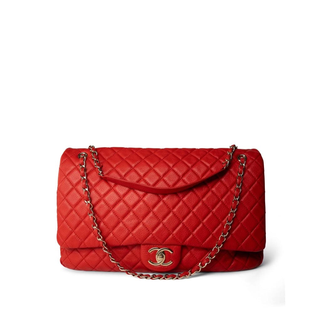 CHANEL Handbag Red Red Grained Calfskin XXL Travel Flap Bag Light Gold Hardware -Knockoff
