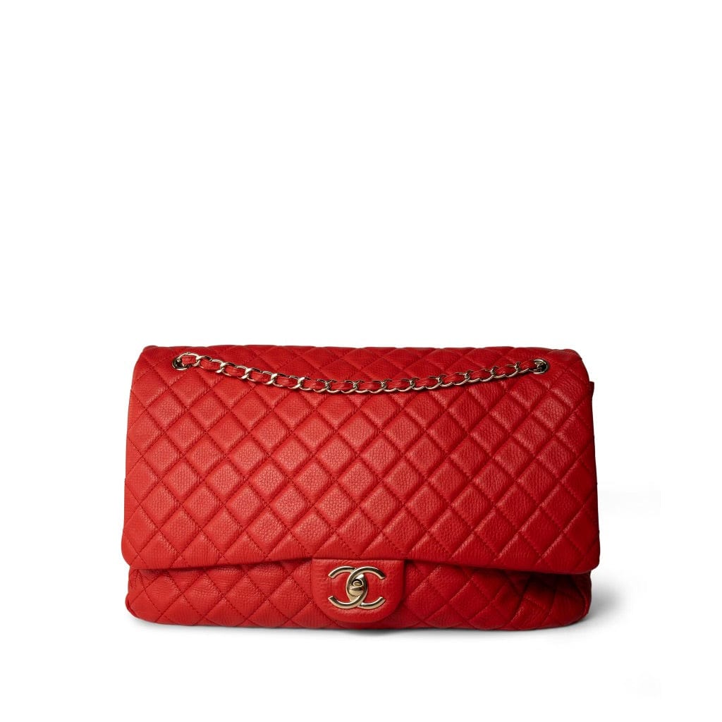 CHANEL Handbag Red Red Grained Calfskin XXL Travel Flap Bag Light Gold Hardware -Knockoff
