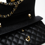 CHANEL Handbag (Rev) Medium Black Caviar Quilted Classic Flap Gold Hardware -Knockoff
