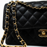 CHANEL Handbag (Rev) Medium Black Caviar Quilted Classic Flap Gold Hardware -Knockoff
