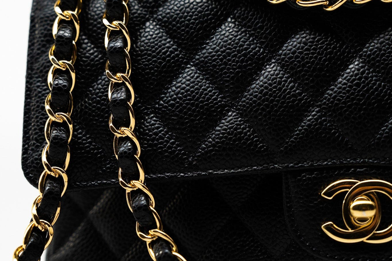 CHANEL Handbag (Rev) Medium Black Caviar Quilted Classic Flap Gold Hardware -Knockoff
