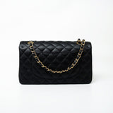 CHANEL Handbag (Rev) Medium Black Caviar Quilted Classic Flap Gold Hardware -Knockoff
