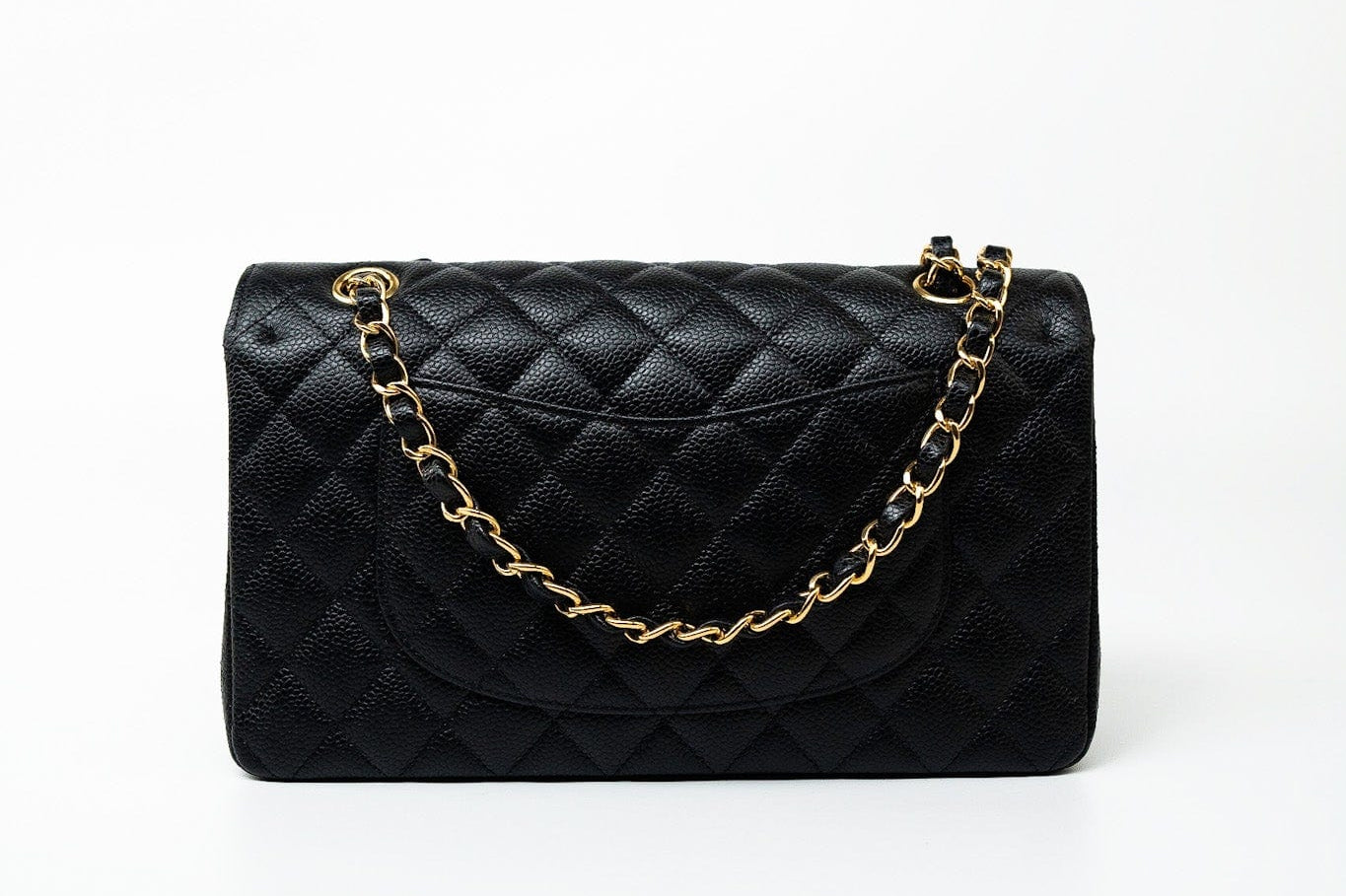 CHANEL Handbag (Rev) Medium Black Caviar Quilted Classic Flap Gold Hardware -Knockoff
