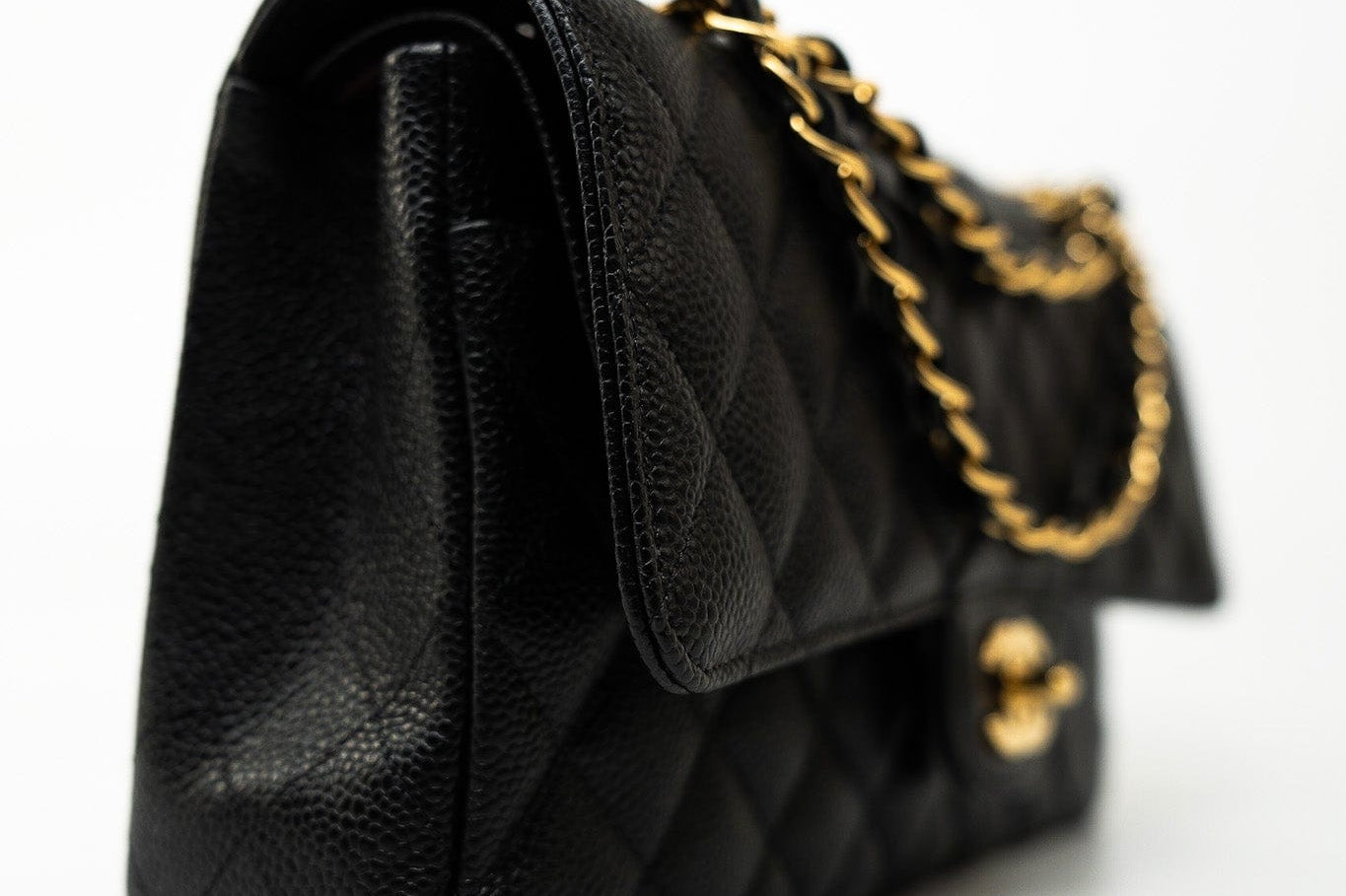 CHANEL Handbag (Rev) Medium Black Caviar Quilted Classic Flap Gold Hardware -Knockoff
