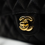 CHANEL Handbag (Rev) Medium Black Caviar Quilted Classic Flap Gold Hardware -Knockoff
