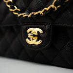 CHANEL Handbag (Rev) Medium Black Caviar Quilted Classic Flap Gold Hardware -Knockoff
