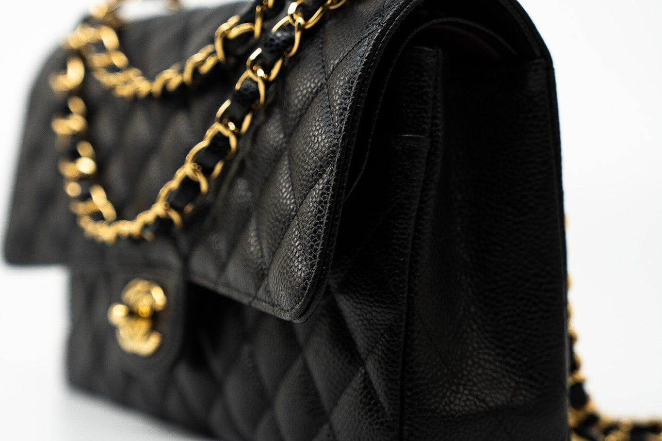 CHANEL Handbag (Rev) Medium Black Caviar Quilted Classic Flap Gold Hardware -Knockoff
