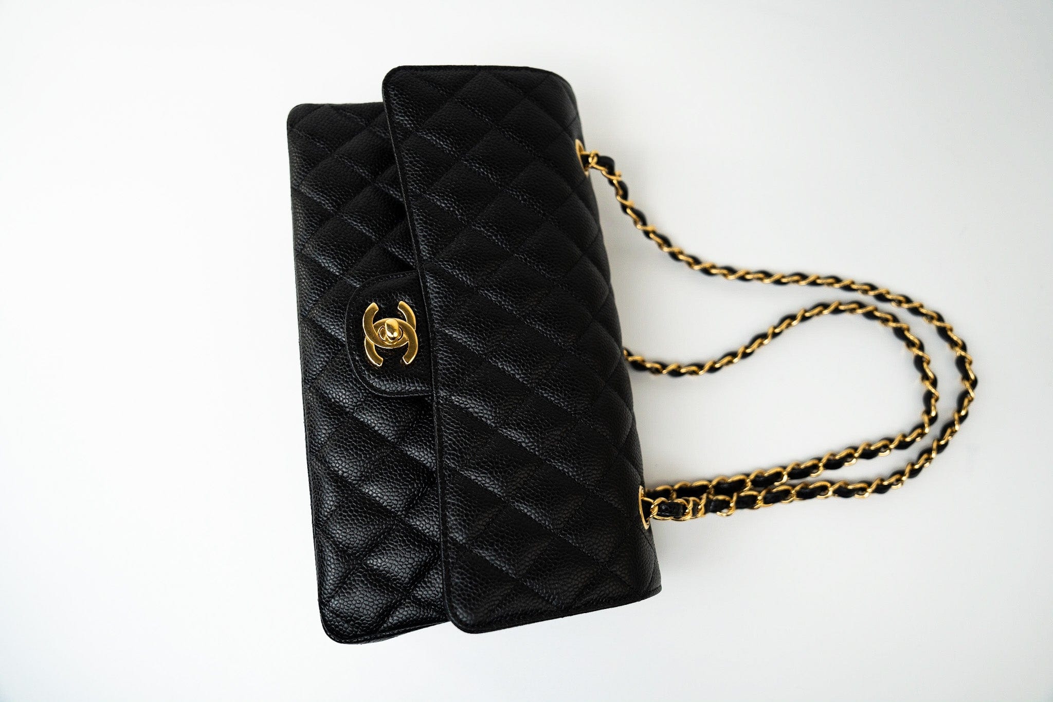 CHANEL Handbag (Rev) Medium Black Caviar Quilted Classic Flap Gold Hardware -Knockoff
