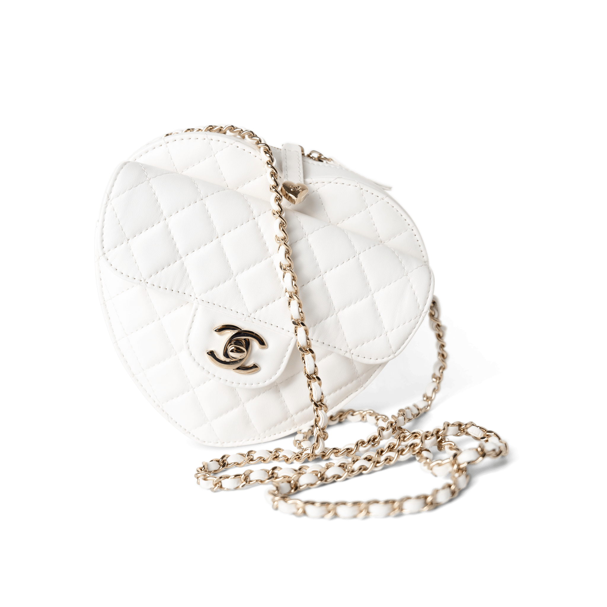 CHANEL Handbag Seasonal Bag / White 22S White Lambskin Quilted Large Heart Bag Light Gold Hardware -Knockoff
