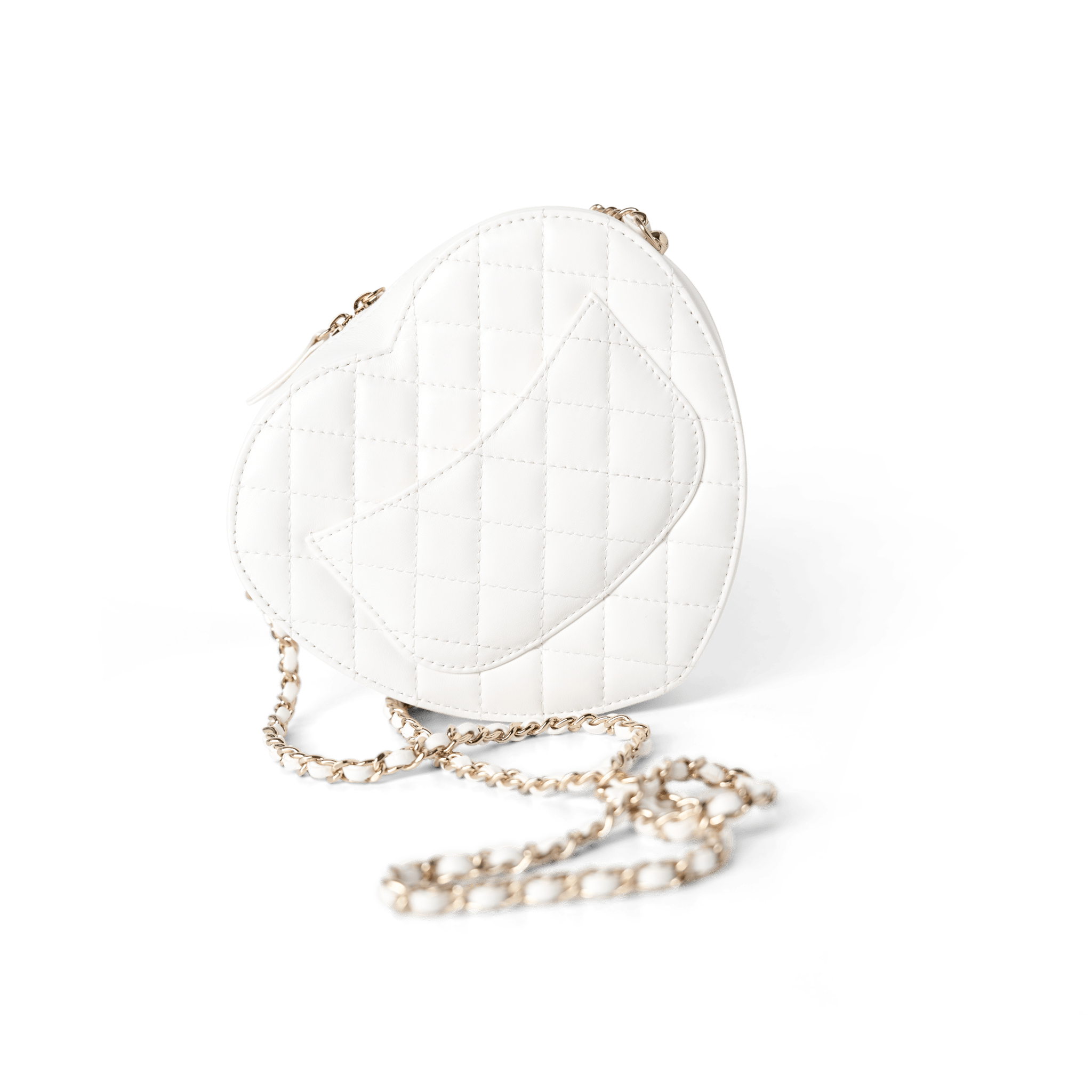 CHANEL Handbag Seasonal Bag / White 22S White Lambskin Quilted Large Heart Bag Light Gold Hardware -Knockoff
