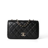 CHANEL Handbag Seasonal / Black 23A Black Lambskin Quilted Full Flap Bag Light Gols Hardware -Knockoff
