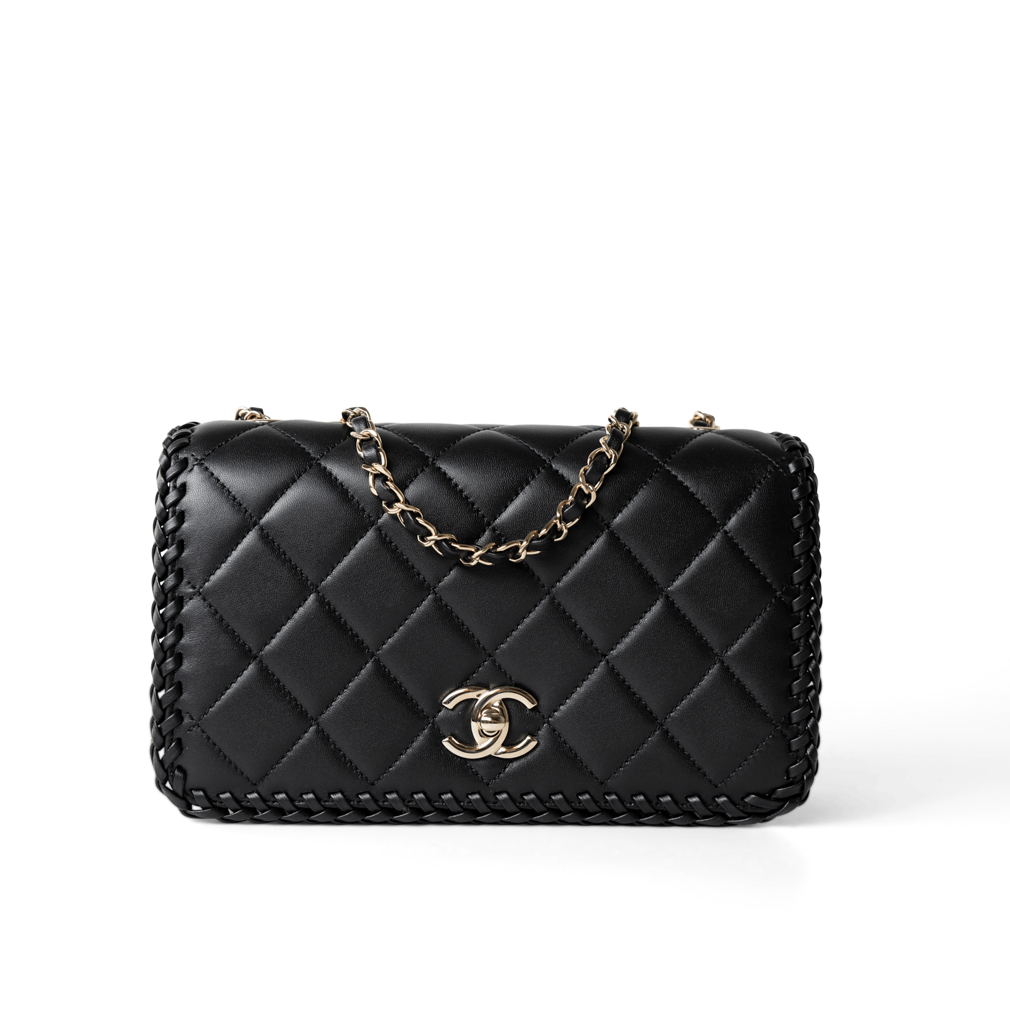 CHANEL Handbag Seasonal / Black 23A Black Lambskin Quilted Full Flap Bag Light Gols Hardware -Knockoff
