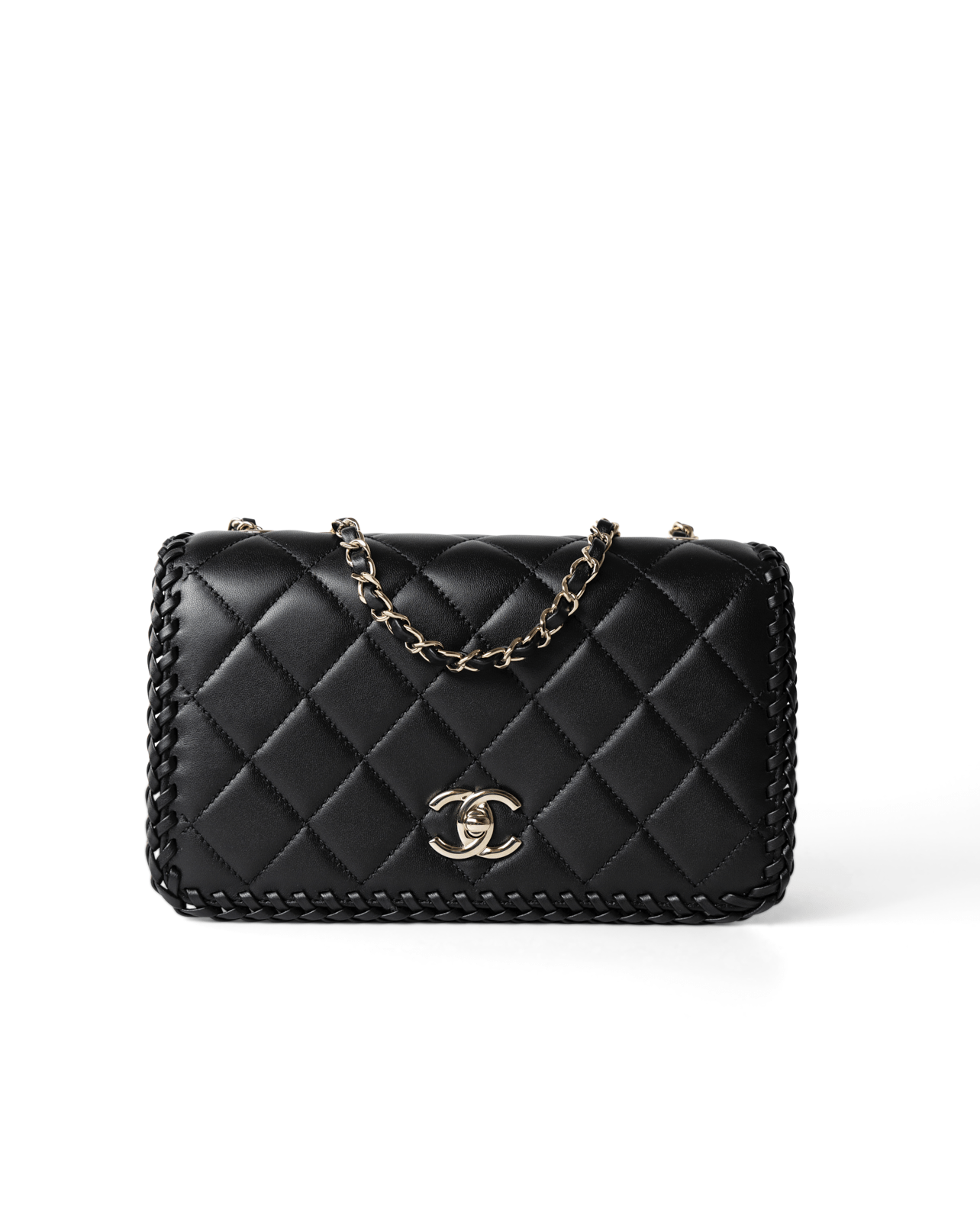 CHANEL Handbag Seasonal / Black 23A Black Lambskin Quilted Full Flap Bag Light Gols Hardware -Knockoff
