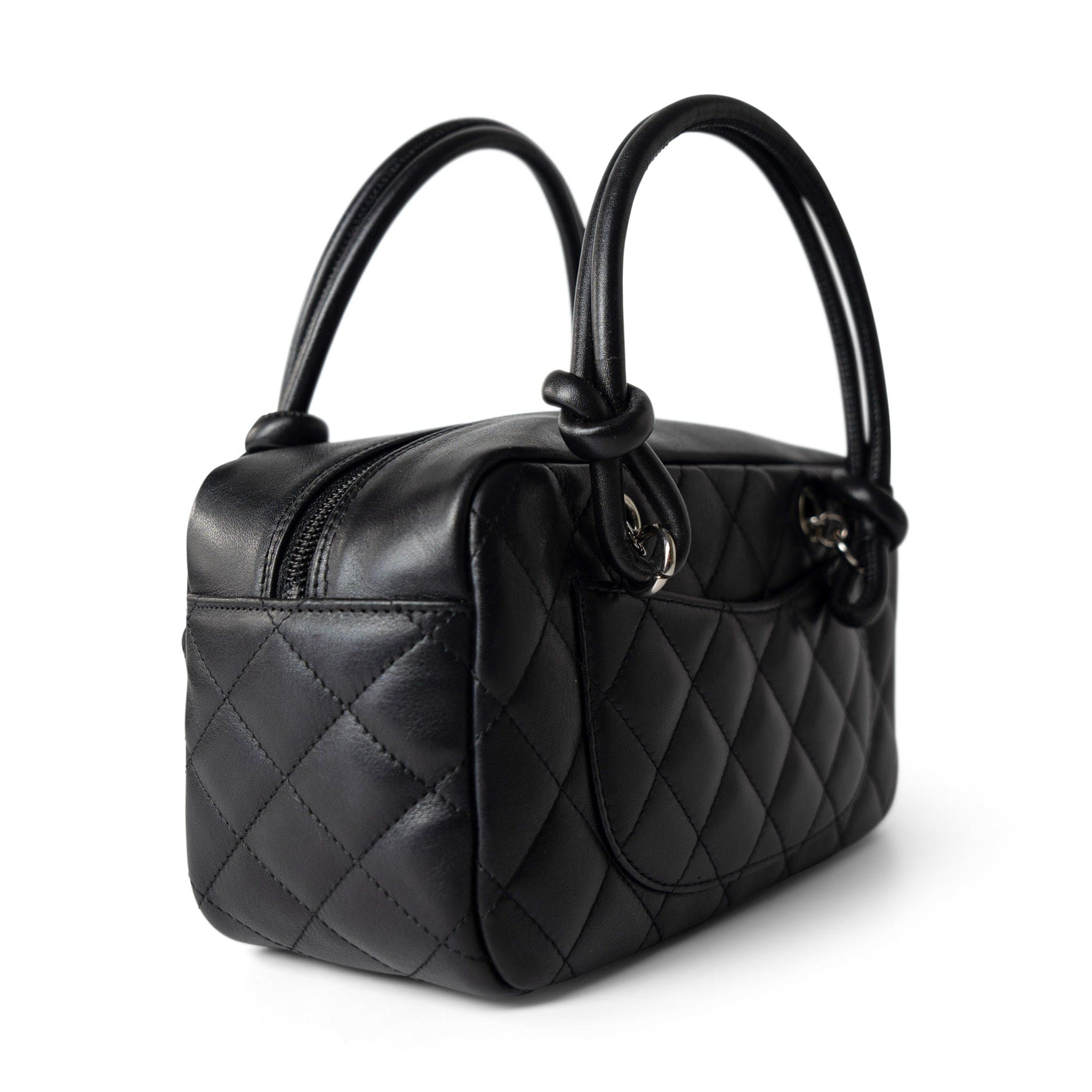 CHANEL Handbag Seasonal / Black Black Calfskin Quilted Small Cambon Bowler Silver Hardware (Pink Interior) -Knockoff
