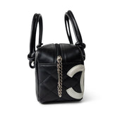 CHANEL Handbag Seasonal / Black Black Calfskin Quilted Small Cambon Bowler Silver Hardware (Pink Interior) -Knockoff
