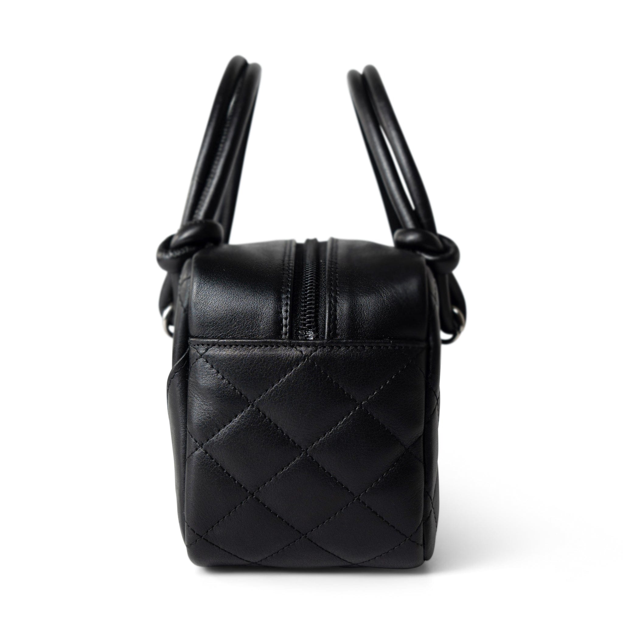 CHANEL Handbag Seasonal / Black Black Calfskin Quilted Small Cambon Bowler Silver Hardware (Pink Interior) -Knockoff
