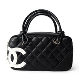 CHANEL Handbag Seasonal / Black Black Calfskin Quilted Small Cambon Bowler Silver Hardware (Pink Interior) -Knockoff
