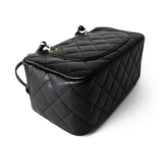 CHANEL Handbag Seasonal / Black Black Calfskin Quilted Small Cambon Bowler Silver Hardware (Pink Interior) -Knockoff
