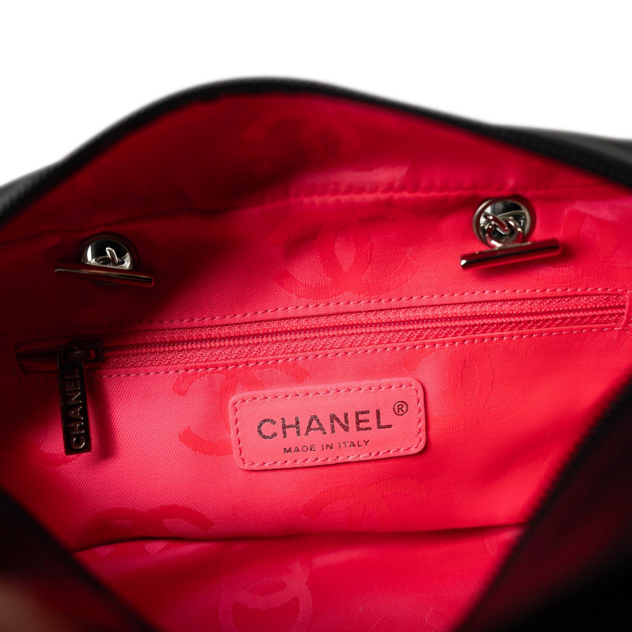 CHANEL Handbag Seasonal / Black Black Calfskin Quilted Small Cambon Bowler Silver Hardware (Pink Interior) -Knockoff
