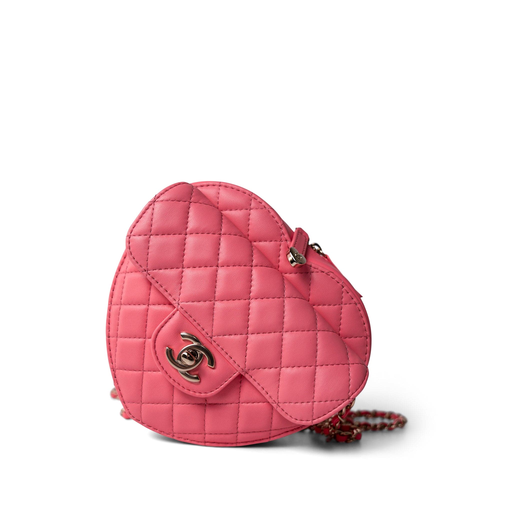 CHANEL Handbag Seasonal / Pink 22S Pink Lambskin Quilted Large Heart Bag Light Gold Hardware -Knockoff
