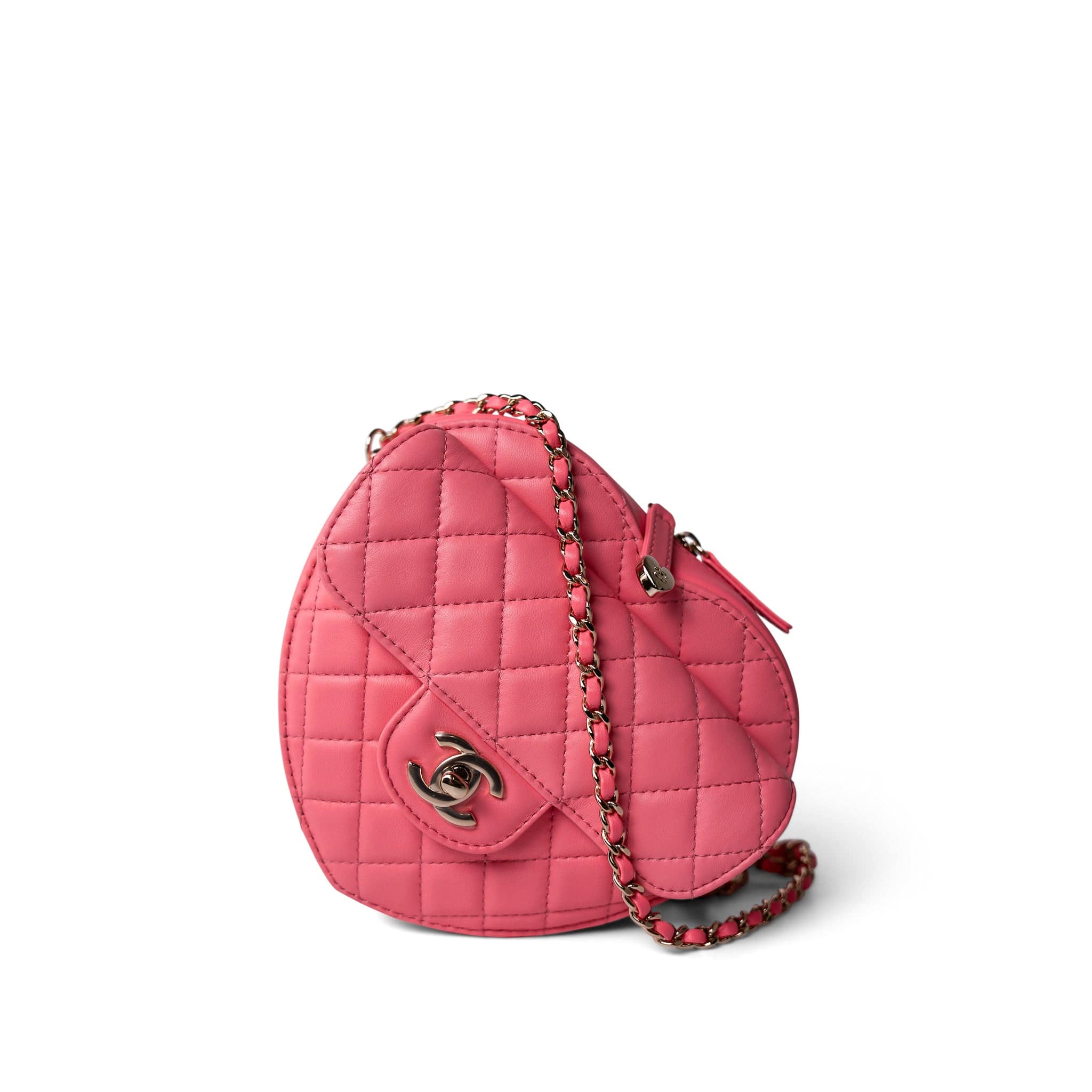 CHANEL Handbag Seasonal / Pink 22S Pink Lambskin Quilted Large Heart Bag Light Gold Hardware -Knockoff
