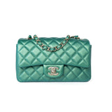 CHANEL Handbag Single flap / Green 22A Iridescent Green Lambskin Quilted Mini Rectangular Single Flap Light Gold Hardware -Knockoff
