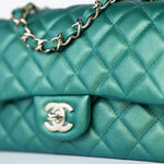 CHANEL Handbag Single flap / Green 22A Iridescent Green Lambskin Quilted Mini Rectangular Single Flap Light Gold Hardware -Knockoff
