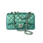 CHANEL Handbag Single flap / Green 22A Iridescent Green Lambskin Quilted Mini Rectangular Single Flap Light Gold Hardware -Knockoff
