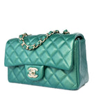 CHANEL Handbag Single flap / Green 22A Iridescent Green Lambskin Quilted Mini Rectangular Single Flap Light Gold Hardware -Knockoff
